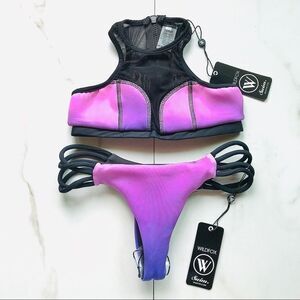 NWT Wildfox Purple Mesh Scuba Halter Thong Bikini